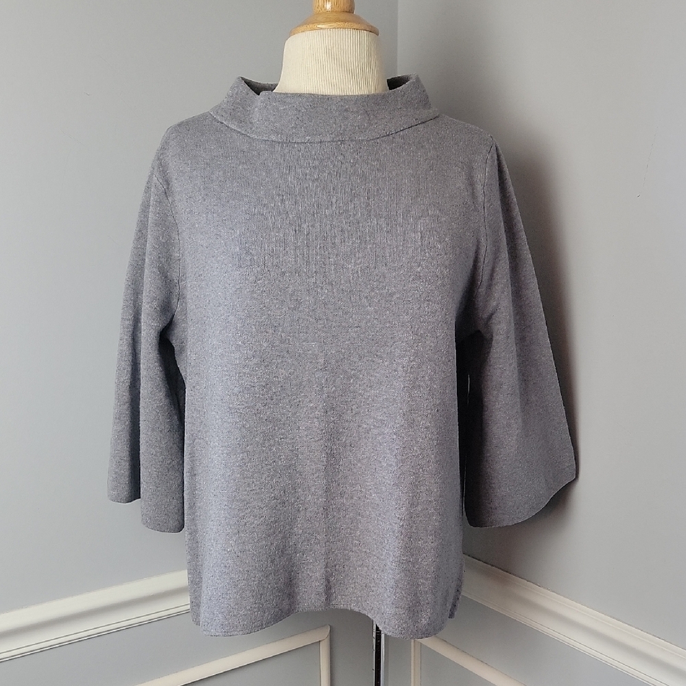 APT. 9 Gray Funnel Mock Neck Dolman‎ 3/4 Sleeve Pull Over Knit Sweater Top L